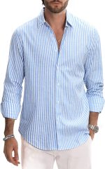 JMIERR Men's Casual Stylish Long Sleeve Button-Down Shirts Striped Dress Shirts Cotton Shirt - Image 6